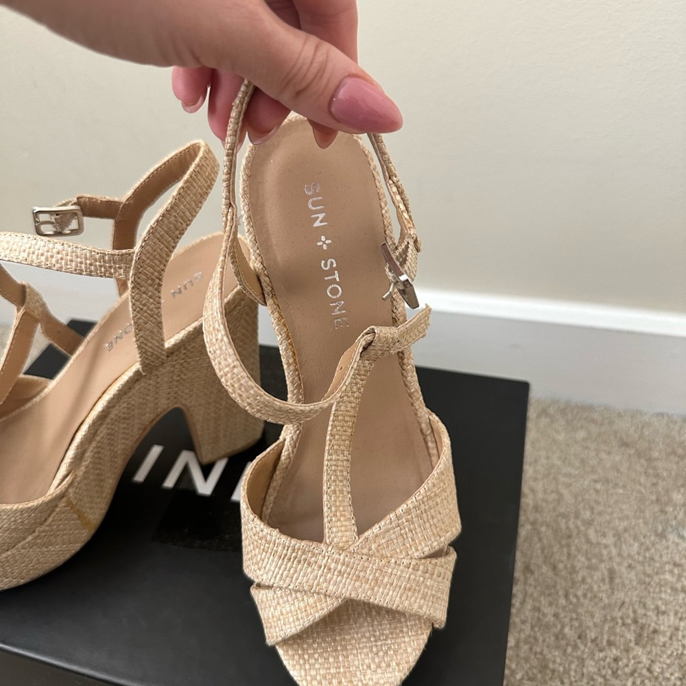 Woven T-Strap Platform Sandals in Natural - Picture 6 of 6
